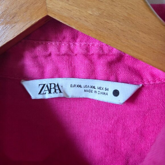 EUC ZARA PINK SEMI CROPPED BUTTON DOWN 100% LINEN SHIRT SIZE XXL WMN - Picture 13 of 16